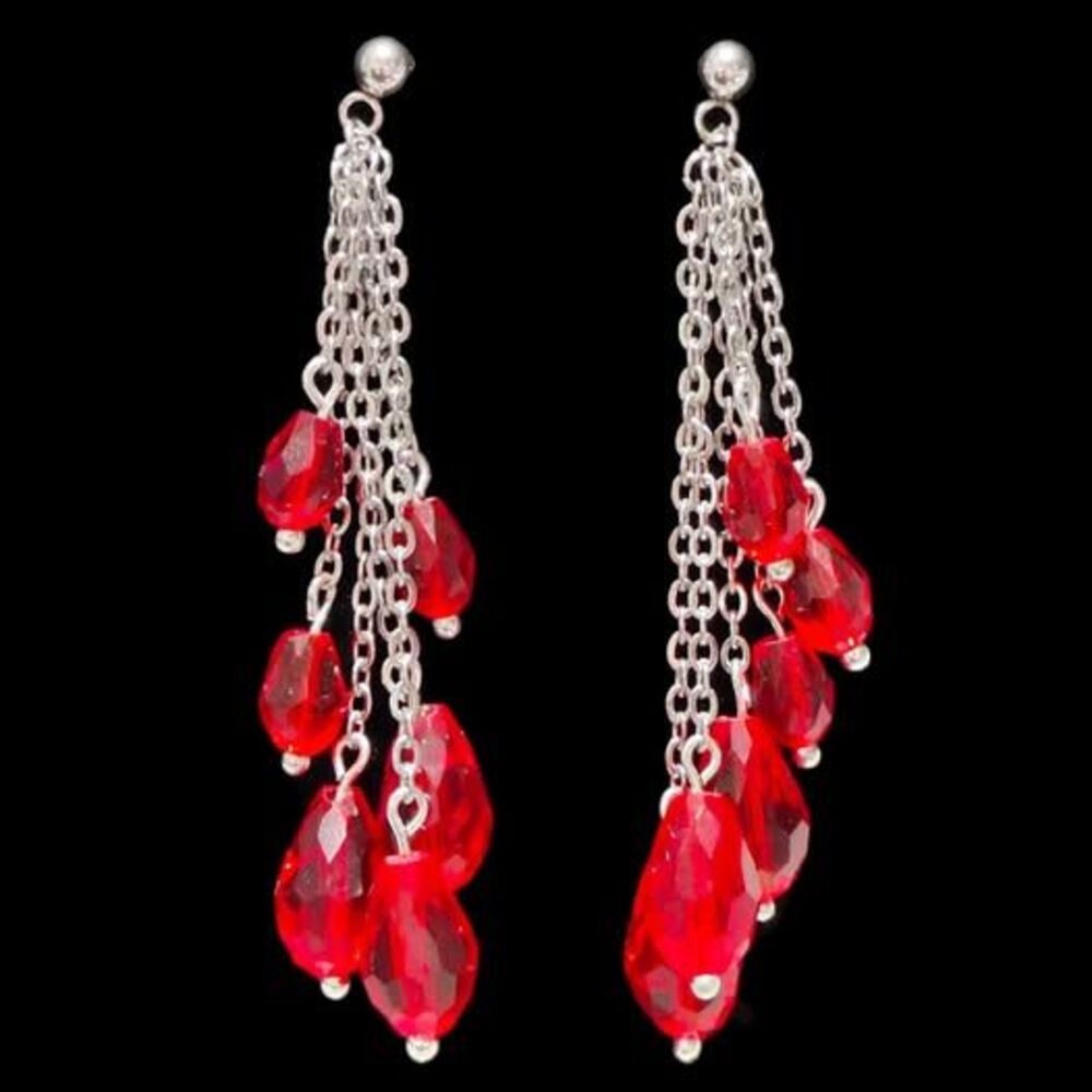 Red Layered Crystal Earrings-Wires-Gold
